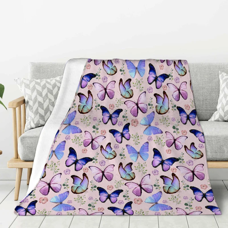 

Butterfly flower high quality printing flannel blanket for bed sofa chair applicable all season travel camping blanket gift