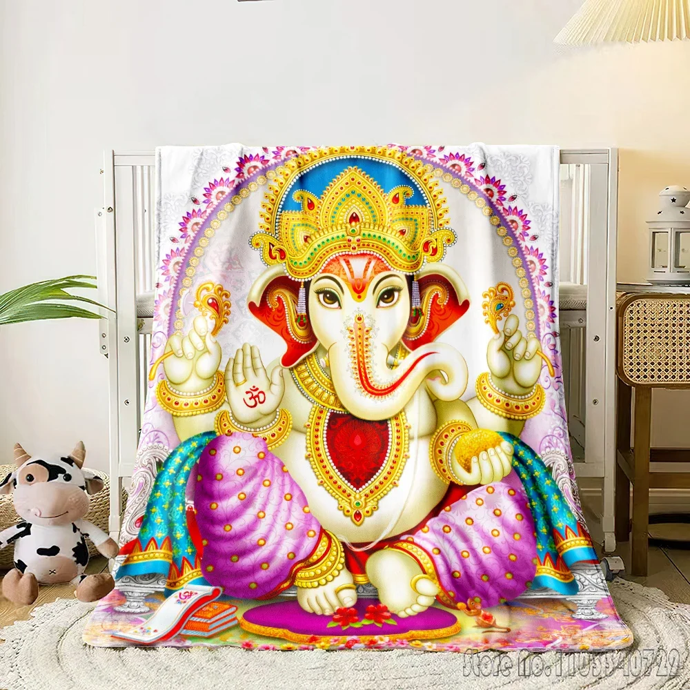 Indian Elephant God Ganesha Home Cute Kids Blanket Throw for Bed Sofa Decor Fleece Nap Blankets Boys Girls Children Gift