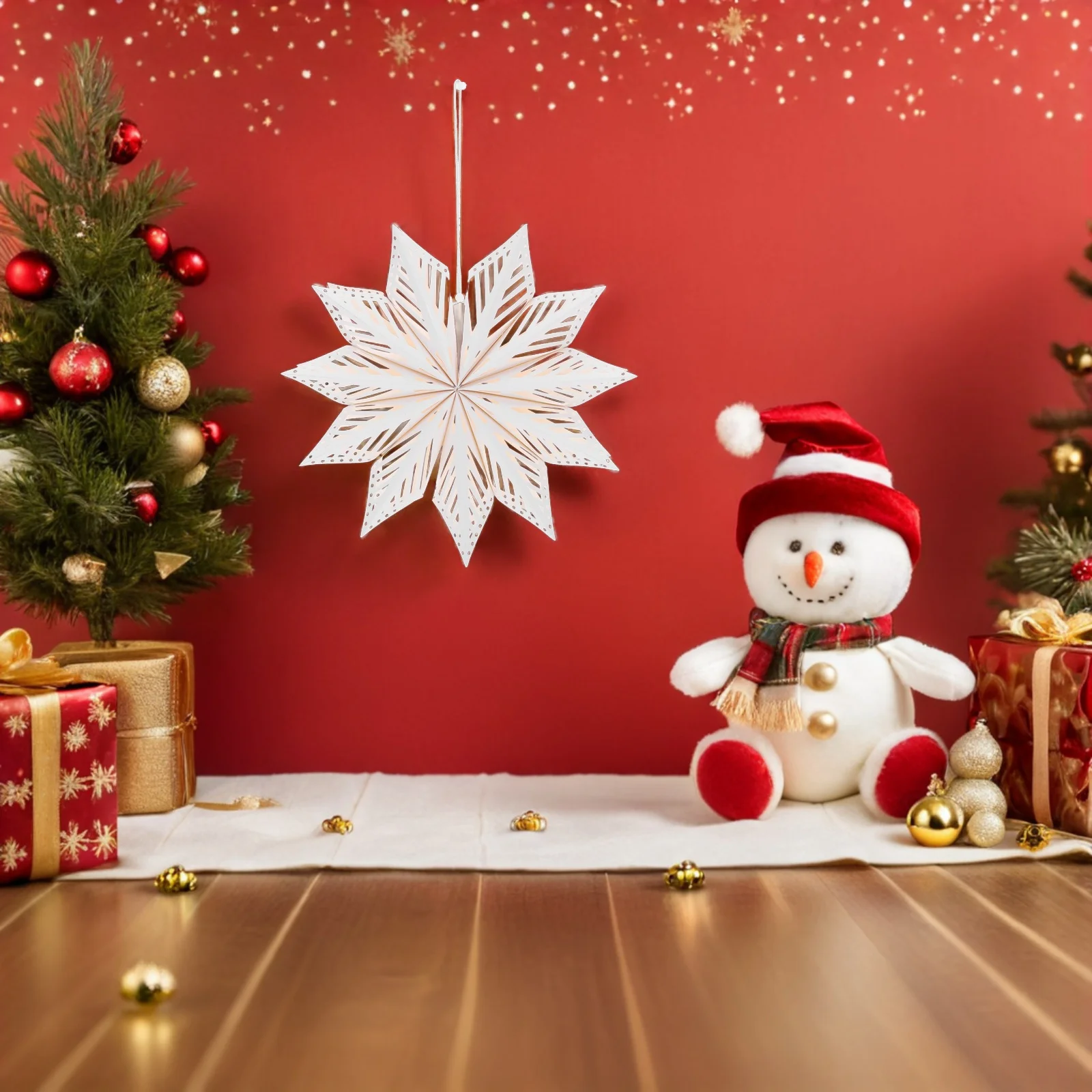 

2Pcs 3D Foldable Snowflake Hanging Decorations Paper Ornaments Christmas Tree Indoor Ceiling Winter Decor Star Hanging Ornament