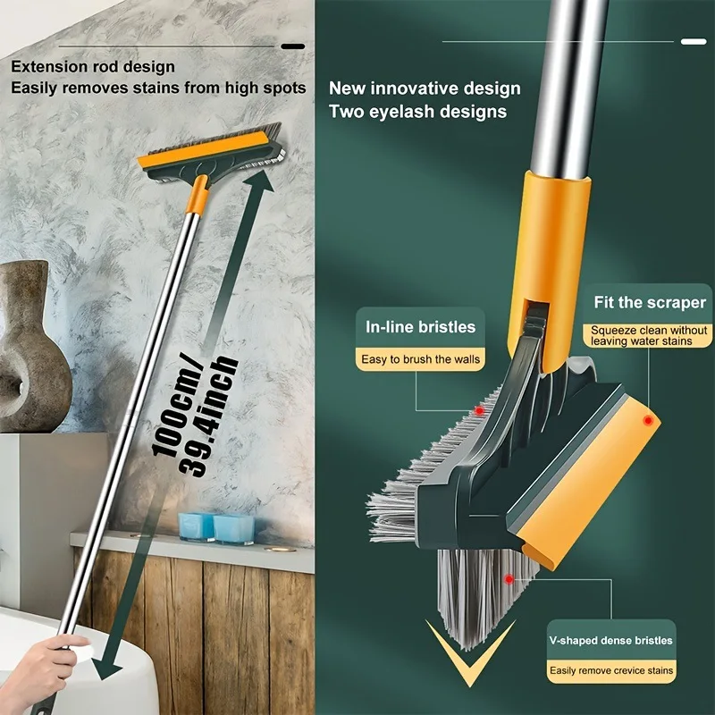 Bathroom Corner Gap Floor Brush Bathroom No Dead Corner Cleaning Long Handle Hard Bristled V-shaped two-in-one Floor Brush