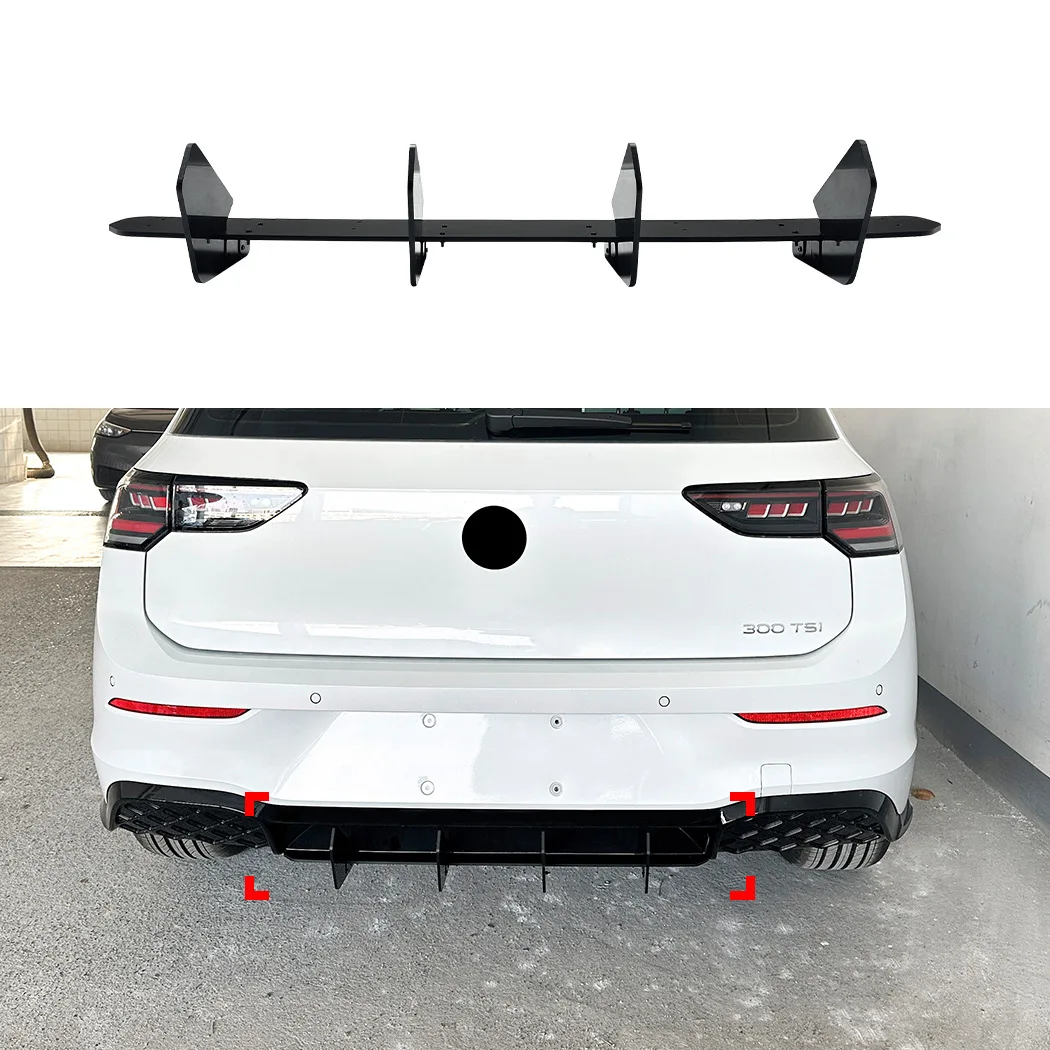 Golf 8.5 GTI Rline Lower Splitter Diffuser Spoiler 4 Fins Car Rear Bumper Canard Lip For VW Golf 8.5 MK 8.5 GTI R Line 2024 2025