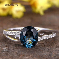 Trendy Rings for Women 925 Silver Jewelry Oval Shape Sapphire Zircon Gemstone Finger Ring Wedding Promise Party Gift Accessories