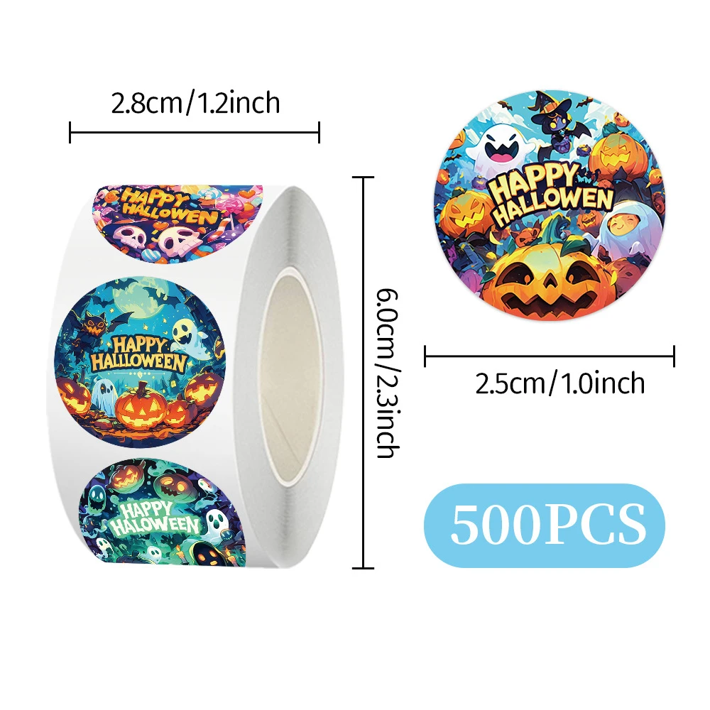 

500pcs/roll Happy Halloween Stickers Cartoon Sealing Labels Sticker DIY Notebook Phone Laptop Funny Graffiti Decals Decoration