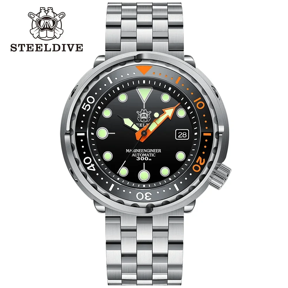 STEELDIVE-ساعة يد ميكانيكية للرجال ، ساعة برتقالية مضيئة ، حركة NH35 ، C3 ، BGW9 ، 30Bar ، SD1975C