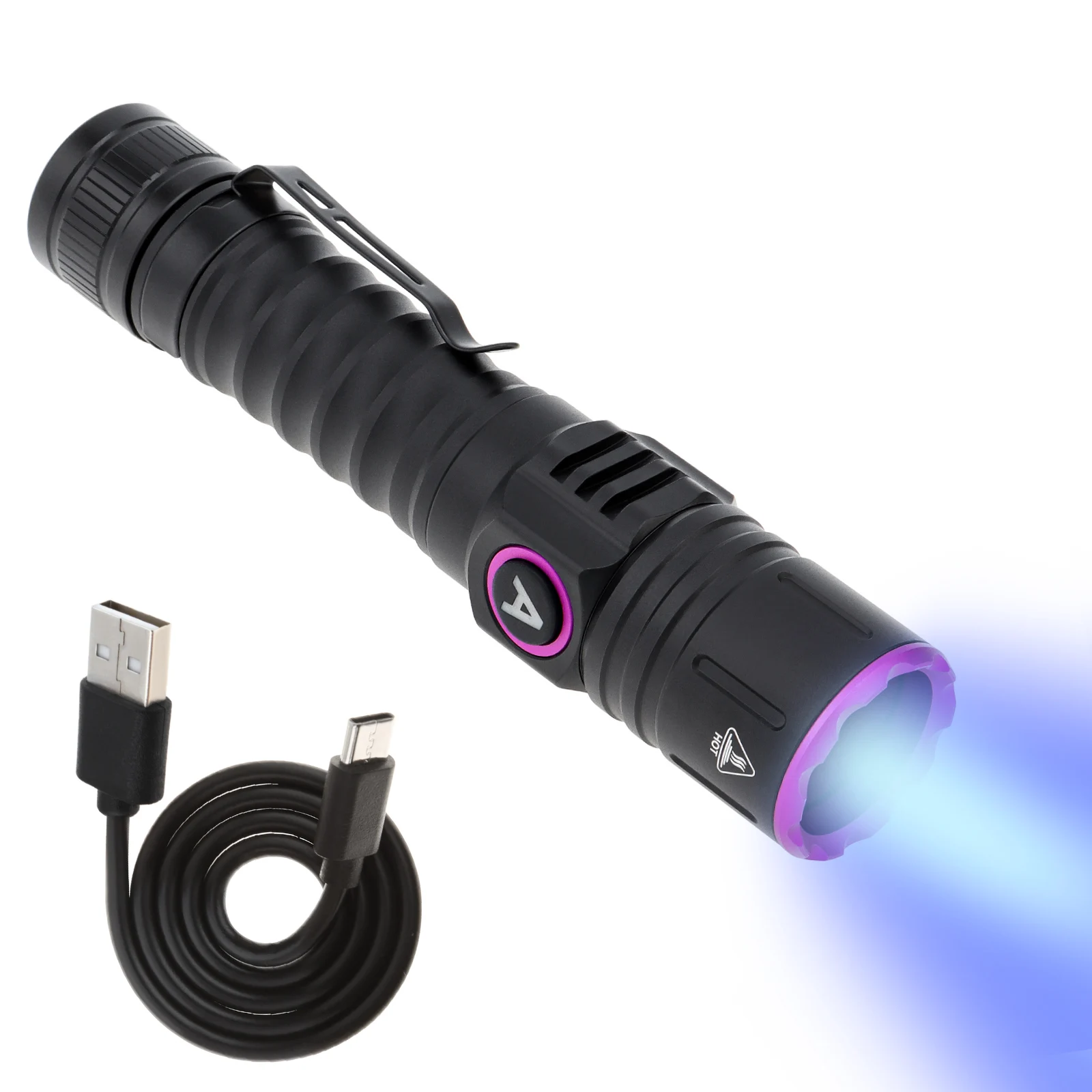 

365nm UV Flashlight USB Rechargeable LED Ultraviolet Torch for Pet Urine Detection Resin Curing 20W Zoomable Mini Violet Light