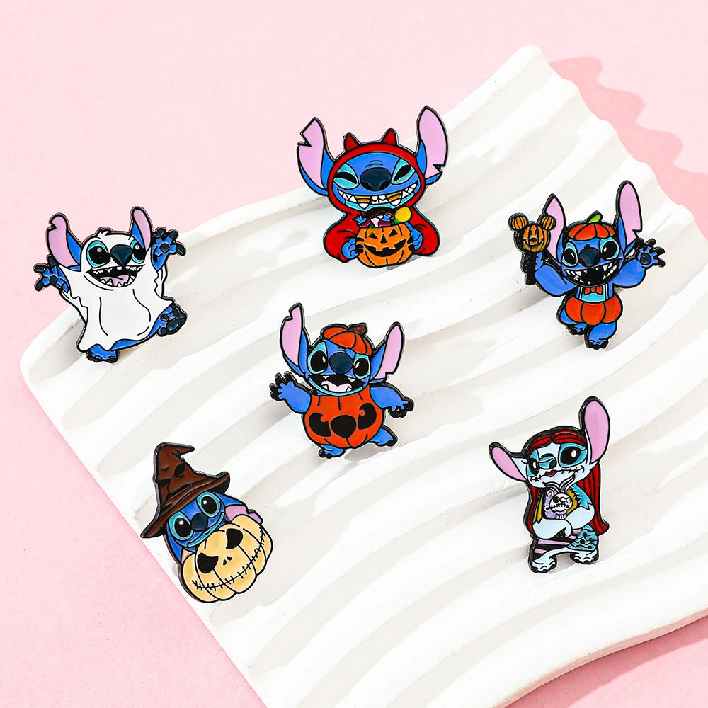 Stitch dos desenhos animados anime esmalte pino broche para mulheres moda lapela crachá para mochilas e roupas acessório ideia de presente de halloween