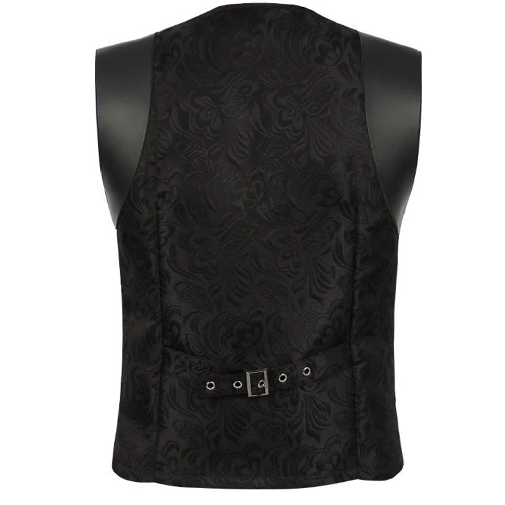 Men Suit Gilet Homme Black Belt Buckle & Lace Up Sleeveless Waistcoat Jacket Victorian Gothic Vintage Corset Vest Steampunk Vest