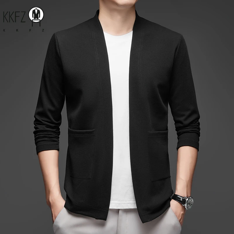 New Men\'s Business Casual Long Sleeved Solid Color Cloak Jacket Knitted Comfortable and Fashionable All Season Versatile Top