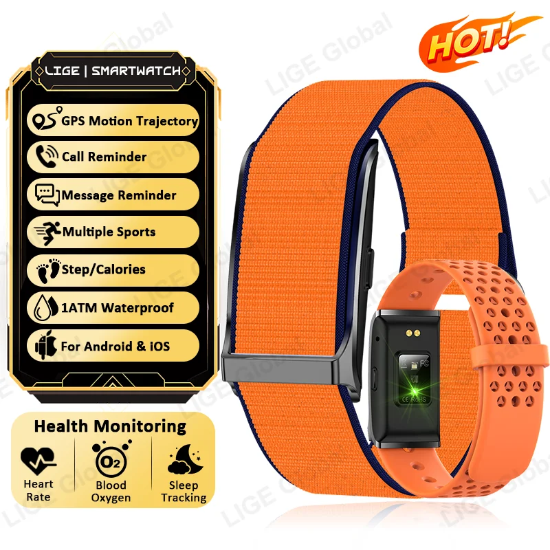LIGE Nova Pulseira Inteligente de Rastreamento Esportivo com GPS, Monitor de Frequência Cardíaca, Pressão Arterial, Sono e Pedômetro, Smartwatch à Pro