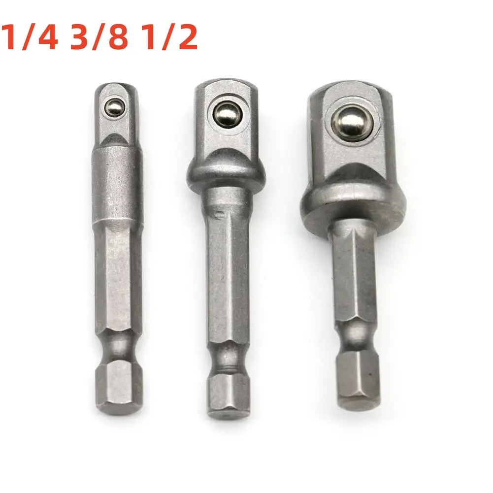 3 Pcs Drill Socket Adapter Impact Drill Extension Drill Bits Bar Socket Adapter 1/4 3/8 1/2 Size Hex Shank Square Head Drill Bit