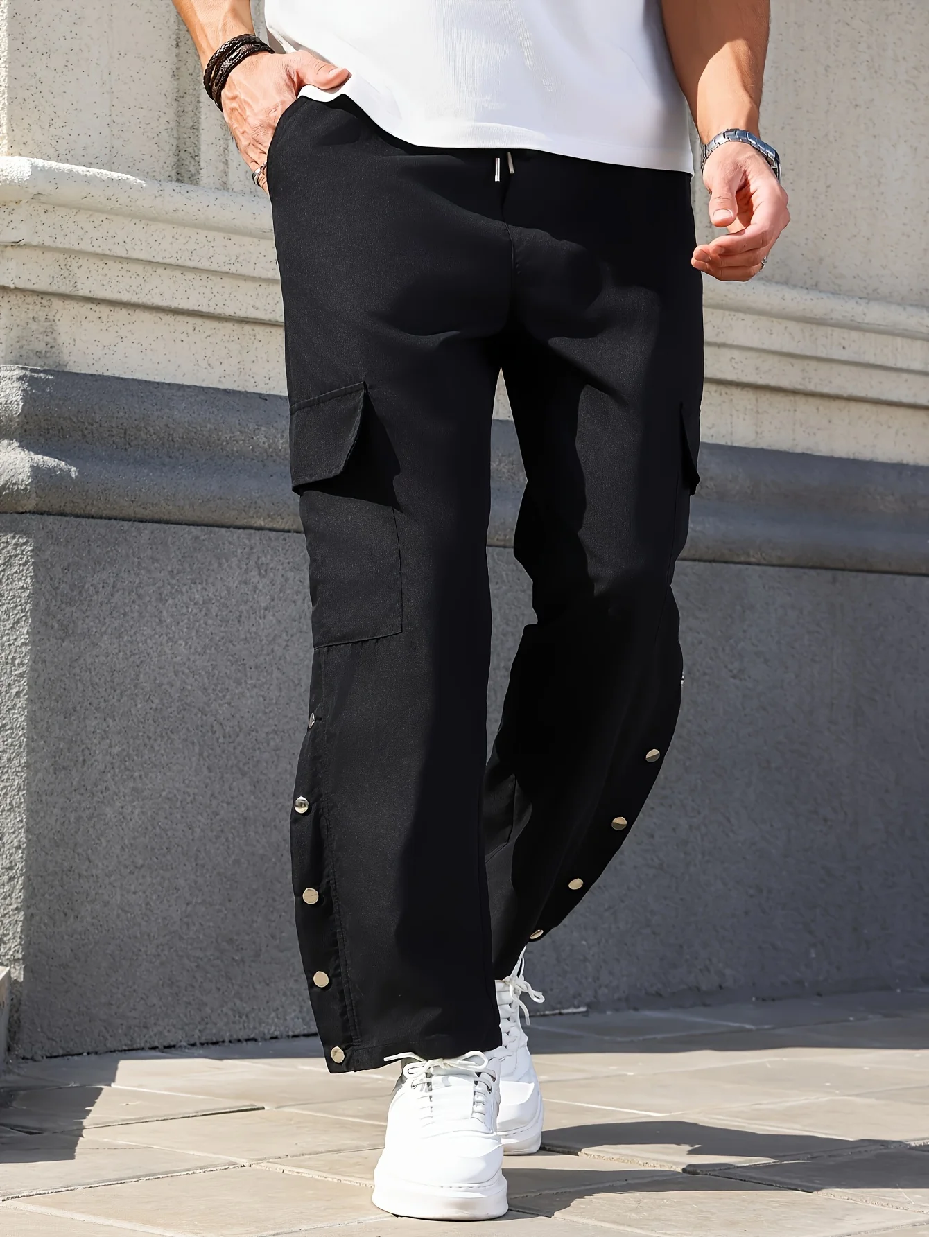 Pantalon de travail pour hommes, hip-hop de rue, multi-boutons, pour jeunes quotidiens