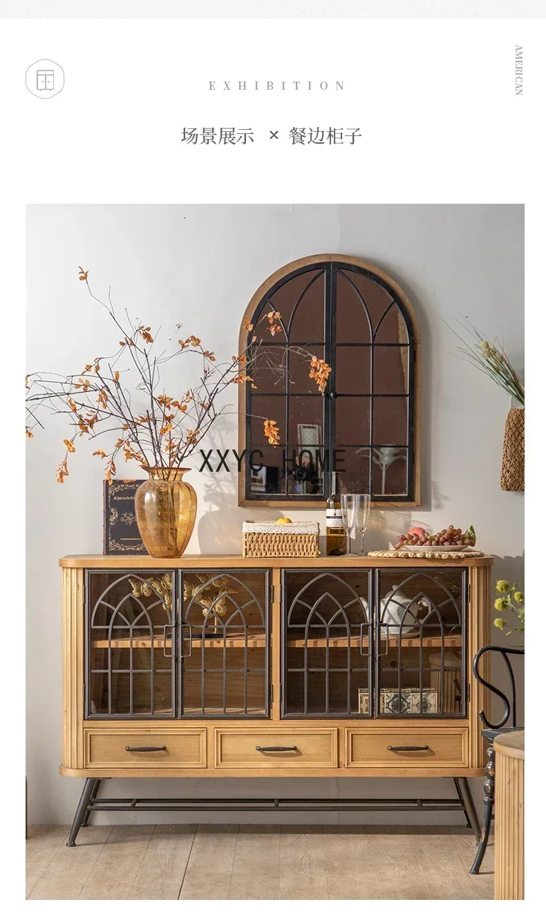 

Solid Wood Sideboard Iron Living Room Integrated Entrance Cabinet Simple TV Cabinet Coffee Table