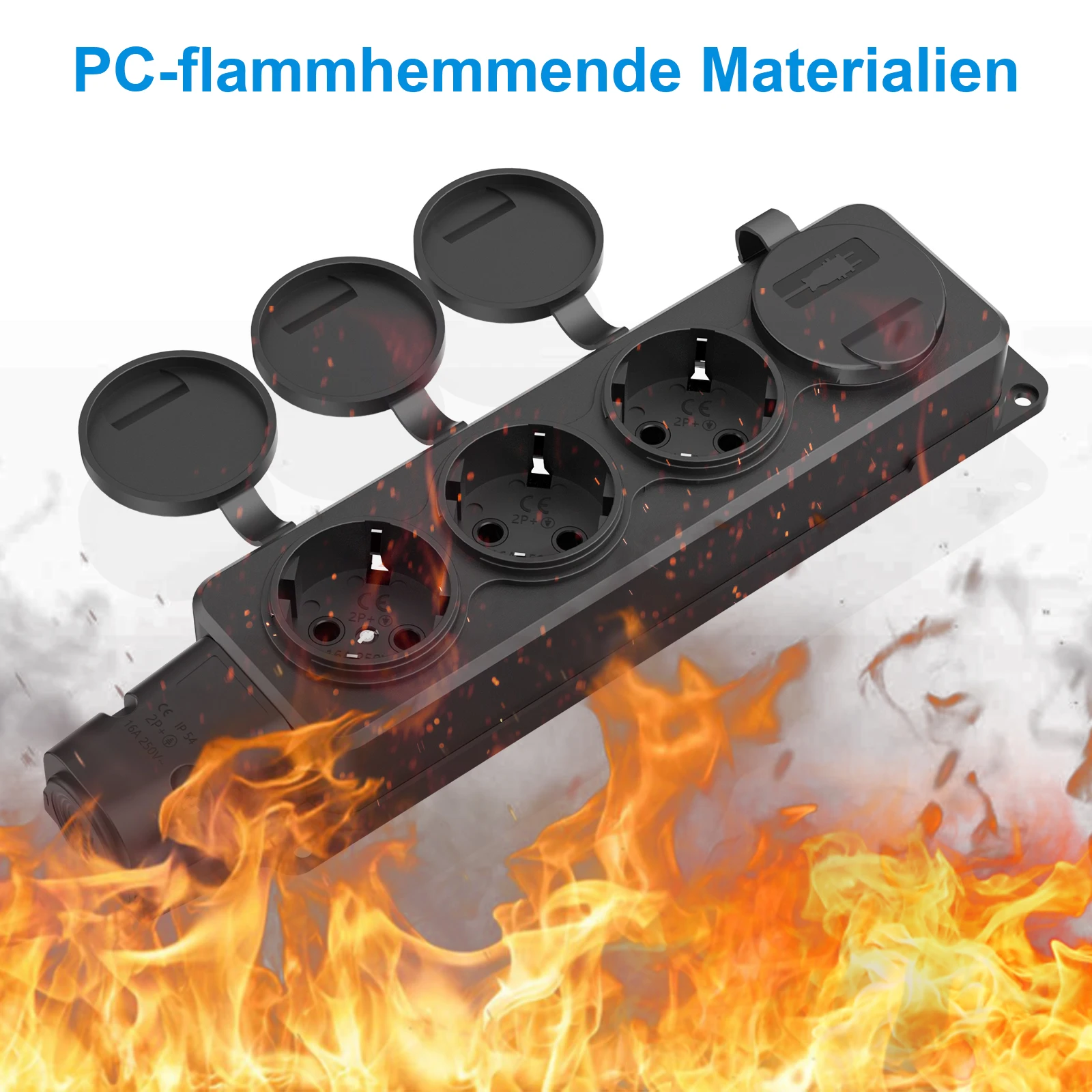 2pcs EU Outdoor Socket Waterproof Industry Power Socket with Rain Cover, 3/4-Way Outlet Power Strip IP54 for Garden Outdoor