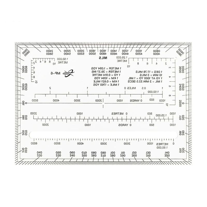 Clear Coordinate Scale Map Plastic Military Protractor Reading and Land Navigations Topographical Map Scale for Outdoor