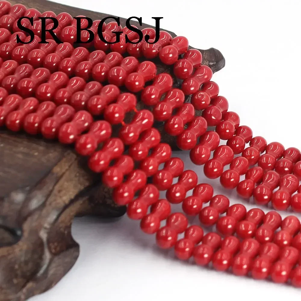 4x12mm 2- Hole Peanut Bail Sea Bamboo Red Coral Gemstone Loose Jewelry Accessories Beads Strand 15