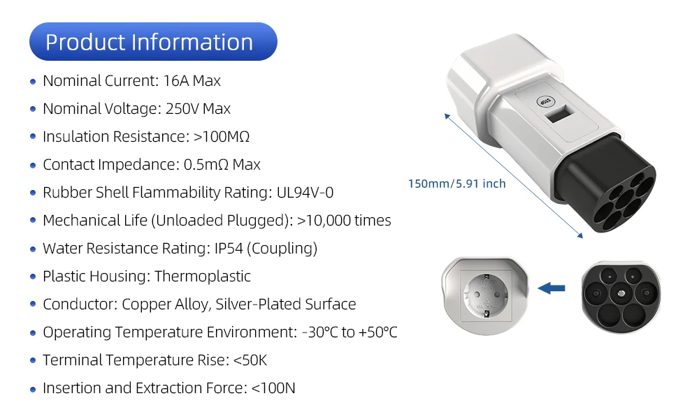EVqiaoyi Typ2 auf Schuko-Buchse, EV-Adapter, Typ 2 auf 220 V, Konverter, männlicher Entladestecker für IEC 62196-2 Ladestationen – Detail 7