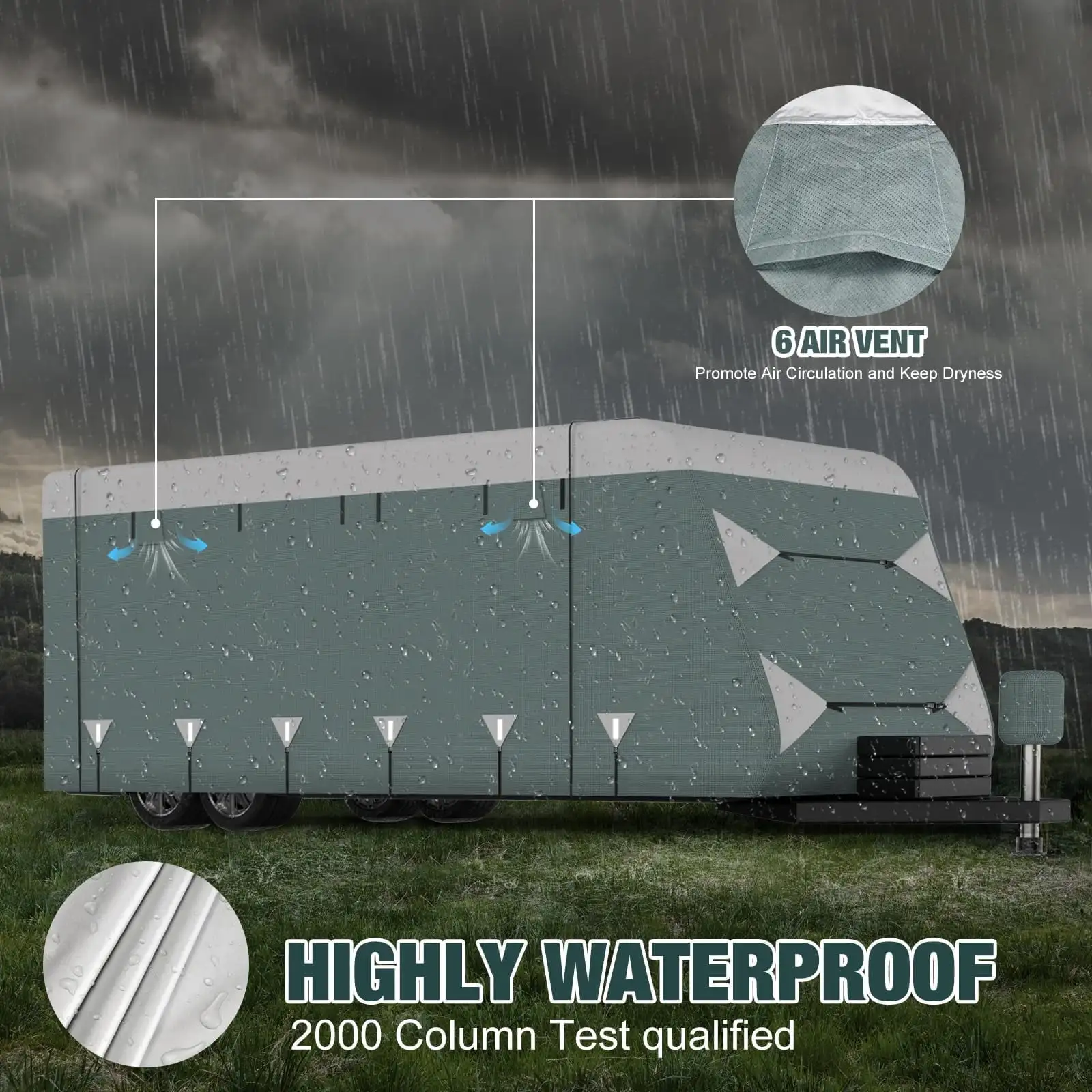 20.1-22피트 여행용 트레일러 RV 커버, 업그레이드된 옥스포드 방수, 찢김 방지, 자외선 차단 캠퍼 커버