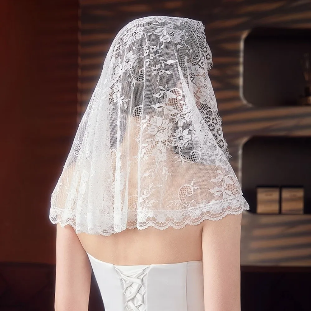 Voile creux pour la tête, châle de prière, voile de mariée respirant à fleurs, dentelle douce, mantille, écharpe pour femme