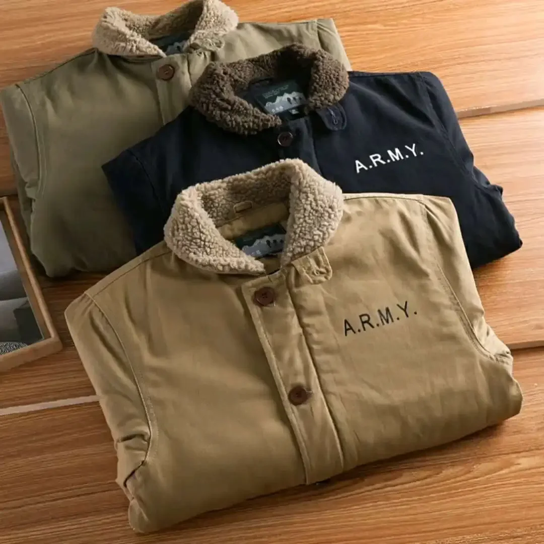 

New Winter Warm Work Jacket With Thick Fur Collar Military Quality Casual Cotton Loose Jacket Men's Lamb Wool Hunting Coat Men's