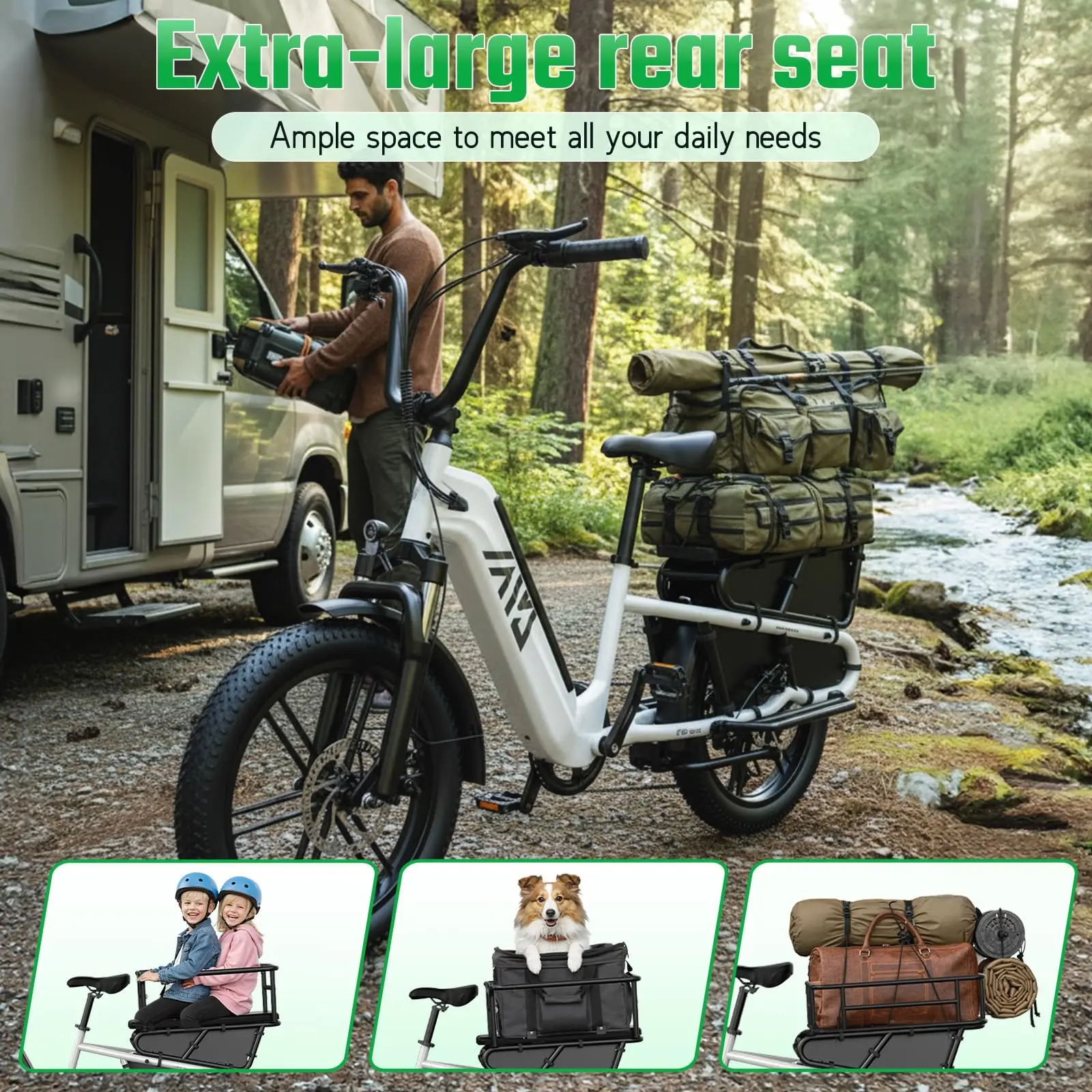 Safe Cargo E-bike 20inch Electric Cargo Bike 3.0 Fat Tire Bike 250W All Terrain E-bike Moped-style Family Bike