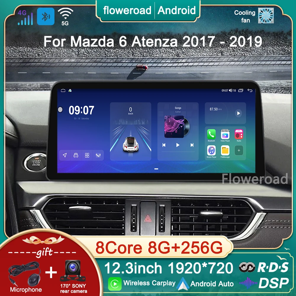 

12.3inch Android 13 Car Radio Multimedia For Mazda 6 Atenza 2017 2018 2019 Player Navigation GPS Wireless Carplay NO 2din Stereo