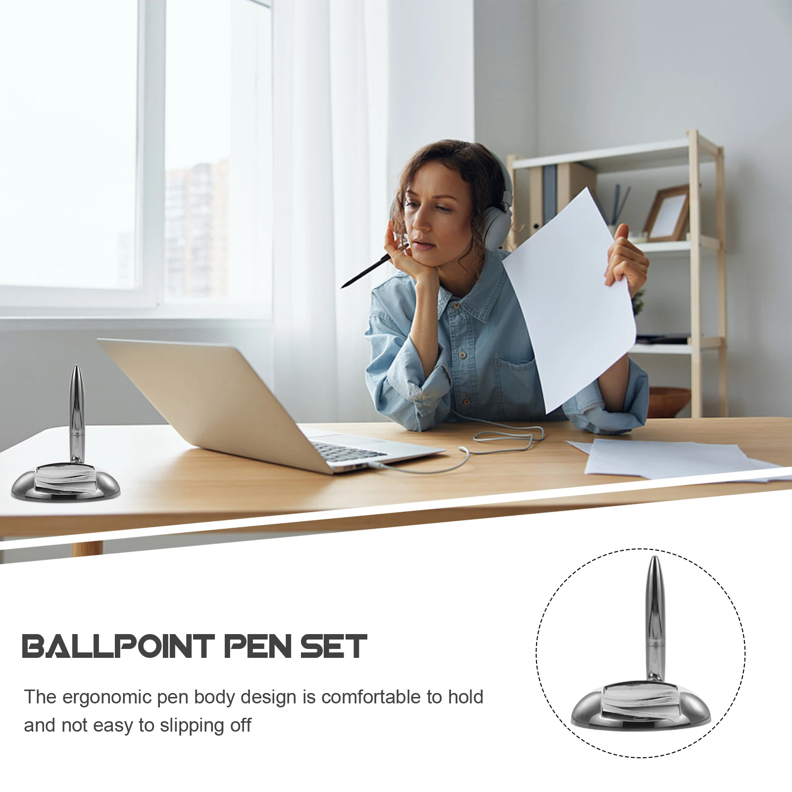 Ballpoint Pen Holder Exquisite Writing Multifunction Silver Metal Counter Business