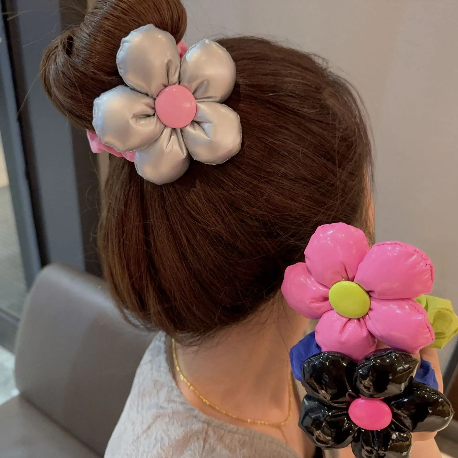 Oversized Colorful Sponge Flower Hair Band Ponytail Holders Hair Gum 2024 New Korea Lovely Popular Exaggerated Floral Hair TIes