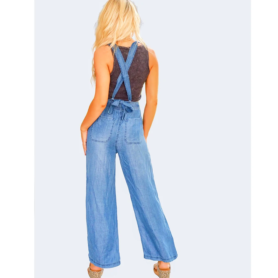 American-style sweet and cool female cowboy overalls, loose wide-leg design, elastic waistband, comfortable, slimming, versatile