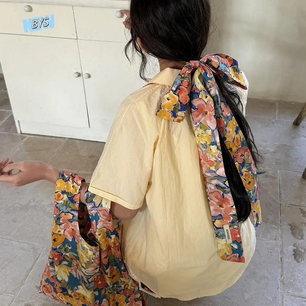 

Neckerchief Cotton Oil Painting Scarf Thin Flower Field Scarf Headband Tulip Polka Dot Waistband Belt Sun Hat Trim Decoration