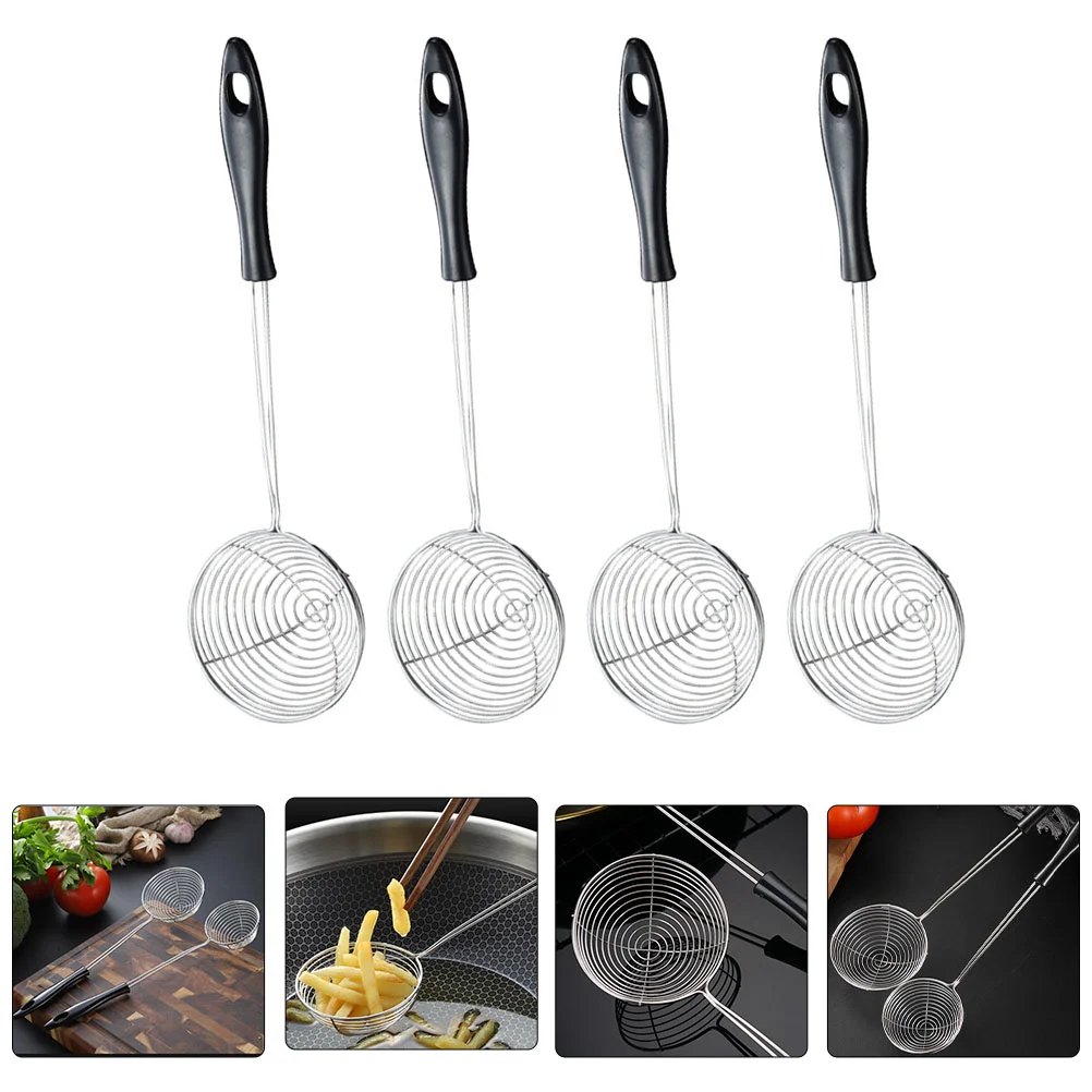 

4 Pcs Stainless Steel Wire Drain Scoops Strainer Sieve Colander Ladle Food Kitchen Spoon Utensil Home