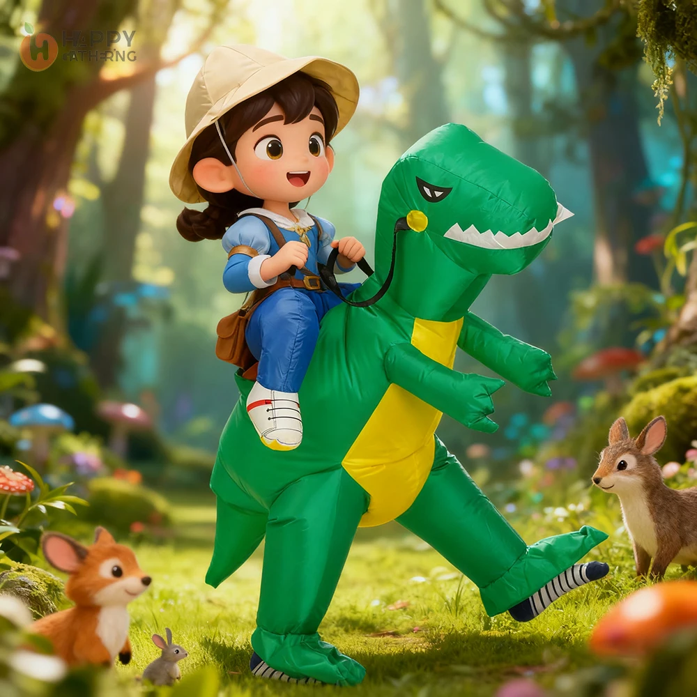 تفجير زي ديناصور قابل للنفخ ركوب على T-Rex تأثيري الزي مضحك فستان بتصميم حالم لأداء مرحلة كرنفال الهالوين