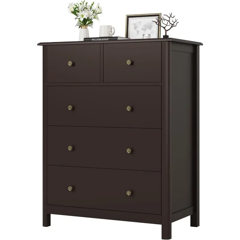 

Dresser with 5 Drawers, Tall Chest of Drawers, 5 Drawer Dresser with Deep Space, Wood Storage Cabinet for Living Room, H