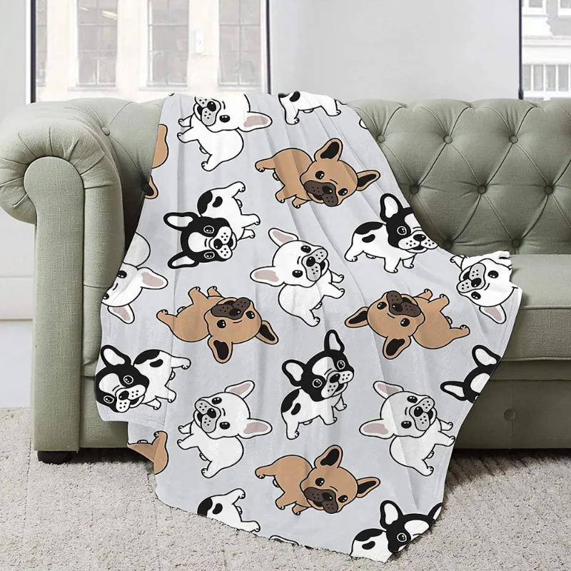 English Bulldog Pattern Throw Blanket, Lightweight, Funny, Thin, Coral, Home, Office, Winter