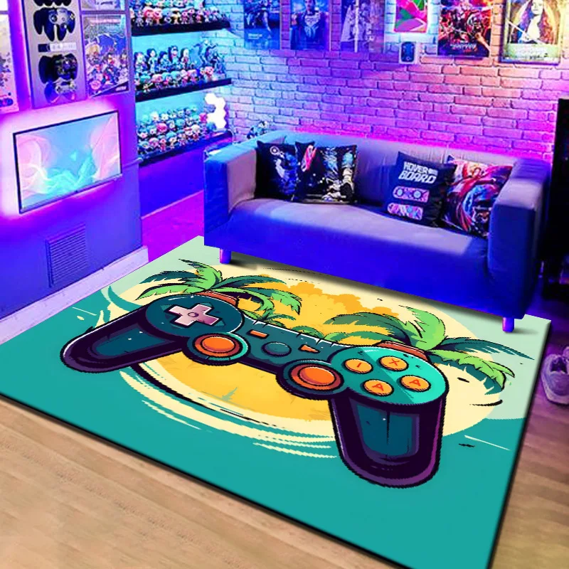 VIKAMA 3D Game Console Video Game Grip Gaming Room Bedroom Theme Hotel Dirt Resistant Rugs Washable Foot Mats Non-slip