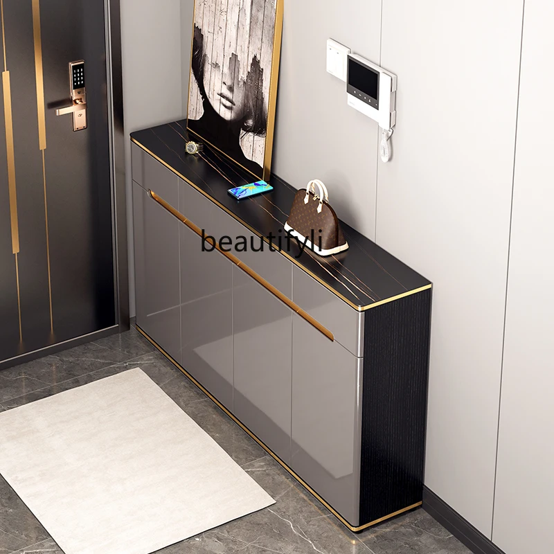 

zq Light Luxury Shoe Cabinet Home Large Capacity Modern Minimalist Home Entrance Cabinet Living Room Stone Plate Locker