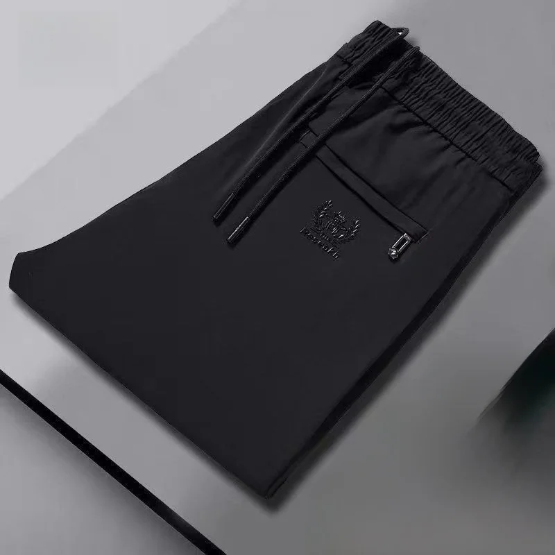 High-End Ice Silk Men's Elastic Casual Pants Loose Sports Thin Straight Leg Long Trousers Youthful Spring Summer Fashion