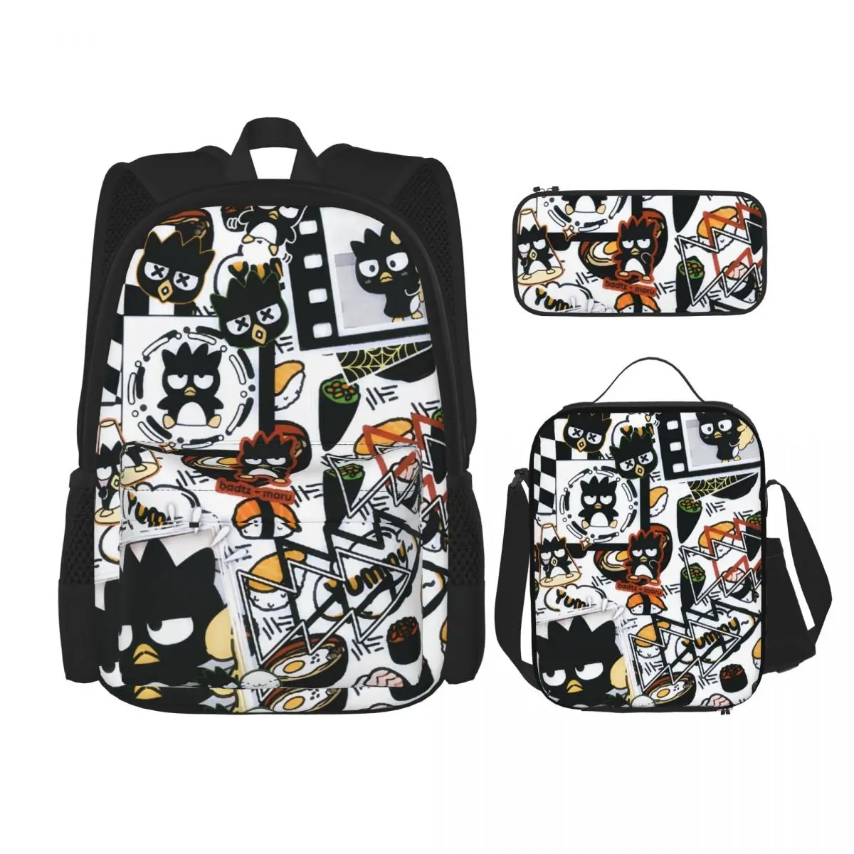 

Милый мультяшный пингвин Bad Badtz Maru 3pecs/набор рюкзак для студентов рюкзак сумка для обеда пенал