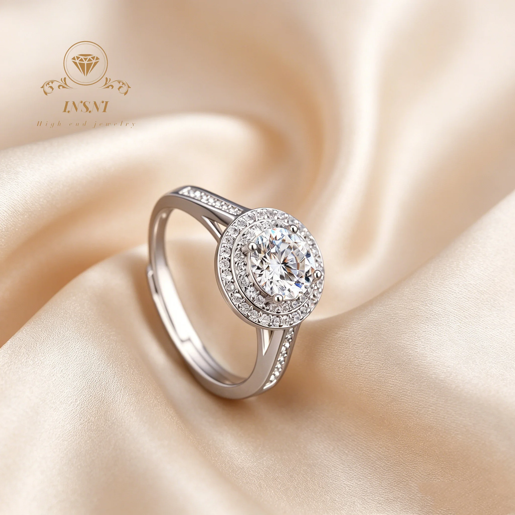 

S925 Silver Heavy Industry Double-layer Inlaid Open Ring Women's Moissanite Light Luxury Moissanite Affordable Gift Jewelry