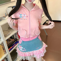 Japan Kawaii Lolita Style Skirt Set Women Sweet Embroidery Bow Bunny Ear Love Hoodie Coat Lace Ruffles Mini Skirts Cute Y2k Suit