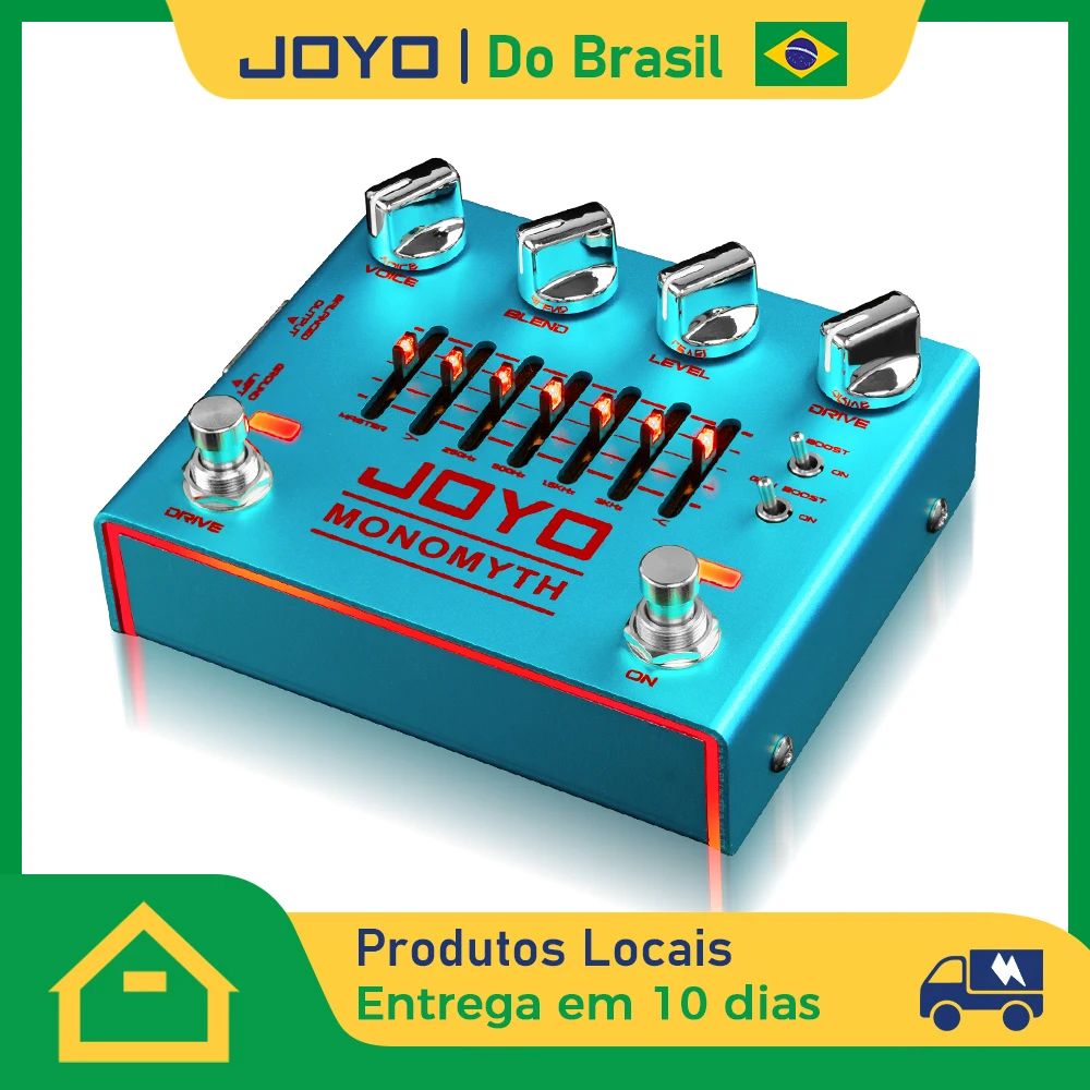 Pedal de Pré-Amplificador para Baixo JOYO R-26 MONOMYTH, Dual-Channel, EQ de 6 Bandas, Simulação de Cabo Realista e Overdrive Independente