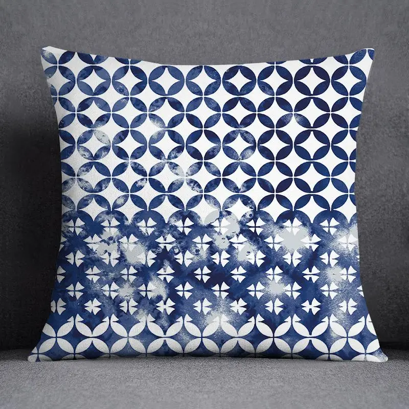 Home Decor Blue Yellow Geometric Pattern ative Pillowcase  Office  Cushion Cover Sofa