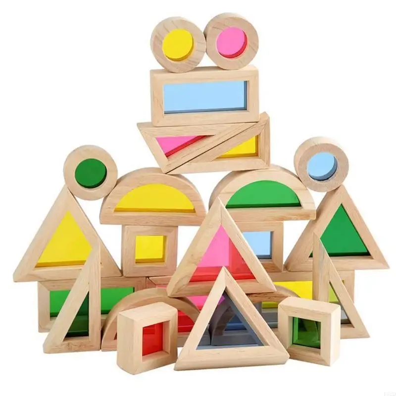 

F62d 24pcs/Set Kaleidoscopic строительные блоки с цветной акриловой доской деревянные образовательные игрушки для детей детей
