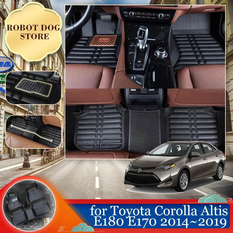 Car Leather Floor Mat for Toyota Corolla Altis Ascent E180 E170 2014~2019 Foot Interior Liner Tray Carpet Pad Custom Accessories