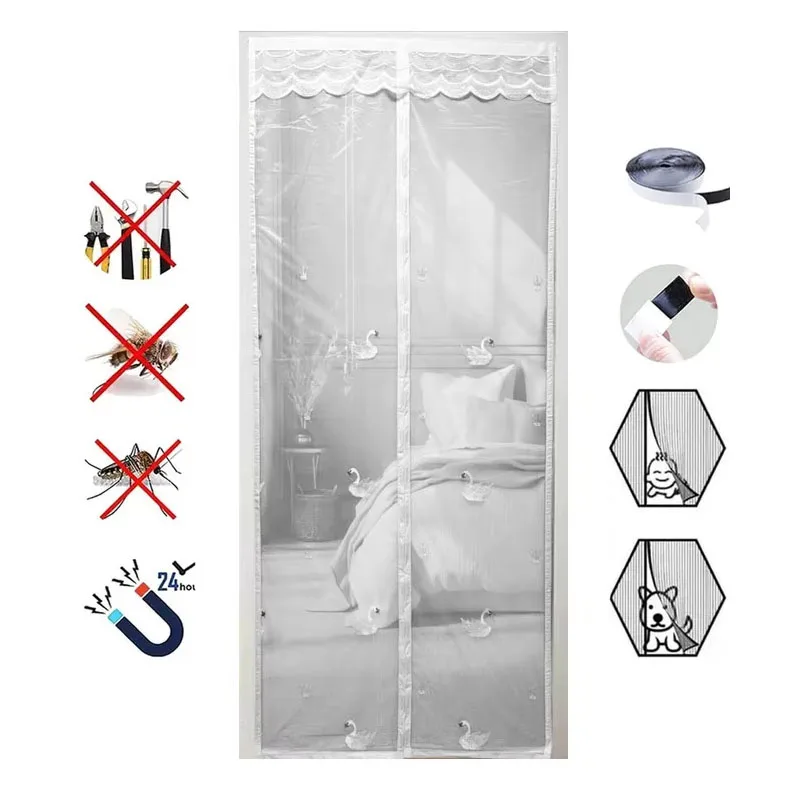 

Exquisite Embroidered Magnetic Mosquito Net Door Curtains for Houses Rooms, Hands-Free Auto-Close, Easy Installation