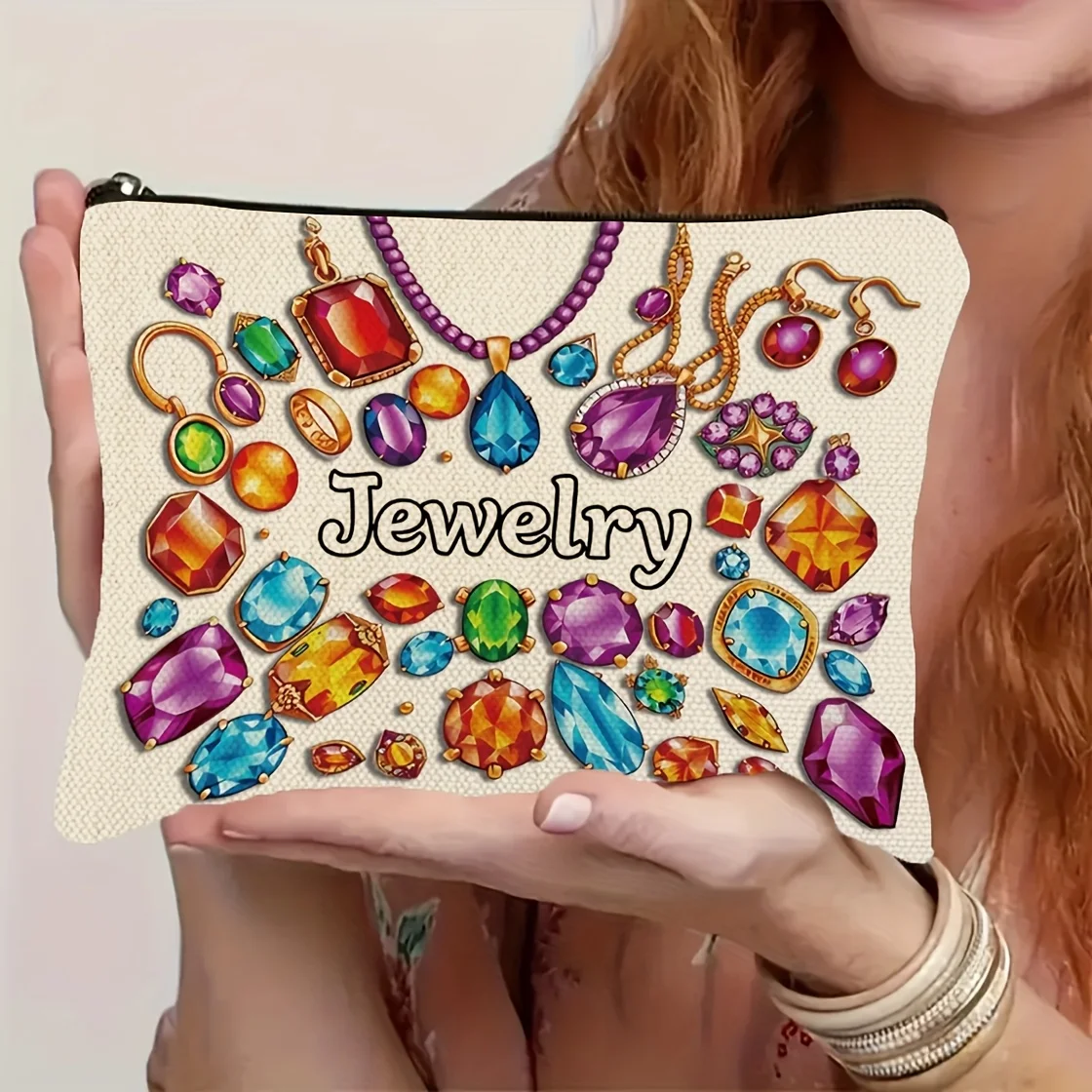 Jewelry And Cosmetics Travel Organizer Perfect For Rings Bracelets Necklaces Unisex Travel Pouch Vibrant Synthetic Gemstone