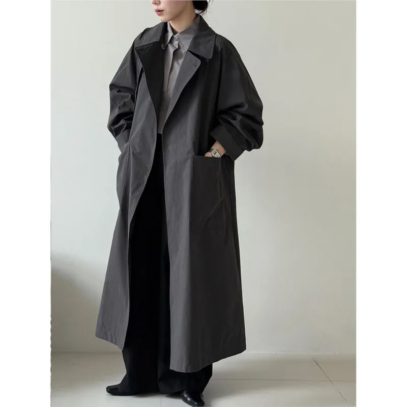 

Johnature Retro Loose Large Pocket Trench Coat For Women New Autumn Korean-Style Casual Lapel Tie-Waist Versatile Coats