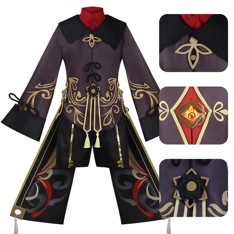 Genshin Impact Walnut Cosplay Costume Set with Wig Full Hutang Master Uniform for Halloween Stage Performance