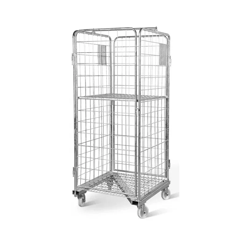 High quality metal storage cage wheel supermarket cage trolley rolling container
