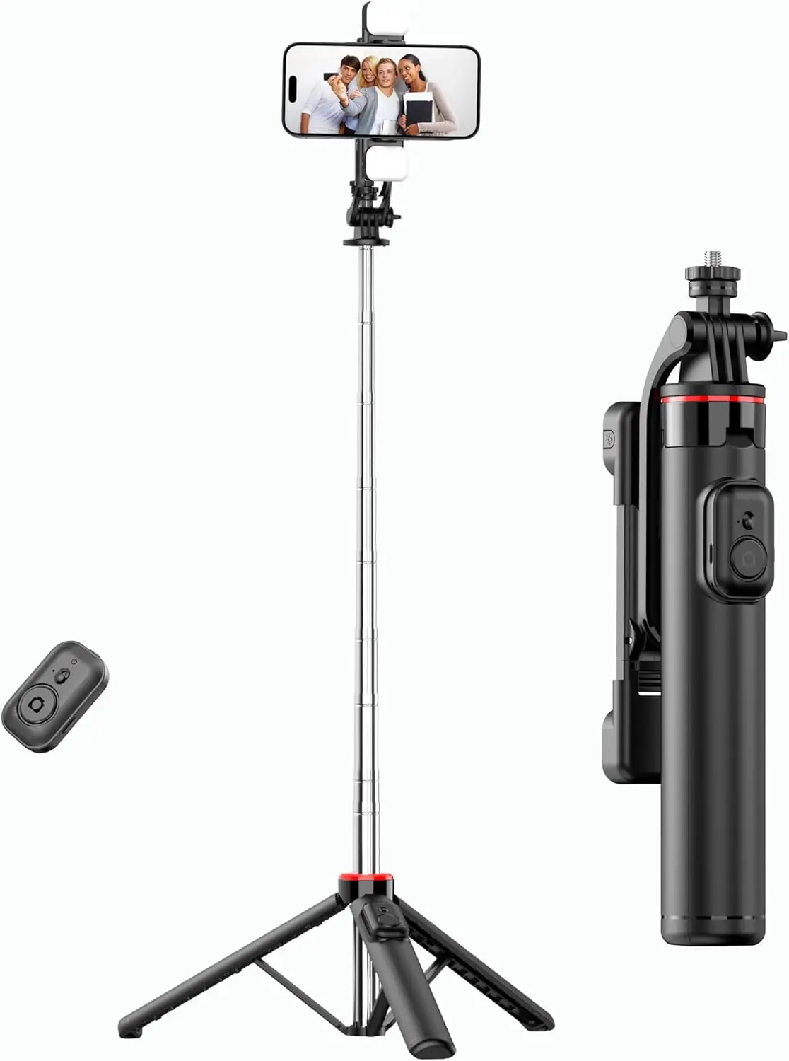 

C13D 53" Selfie Stick Tripod with 8 LED Fill Light 3 Color Temp, Bluetooth 5.2 Remote, 9-Section Stainless Steel for iPh
