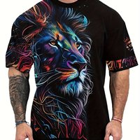 Lion And Crown Cool 3D Graphic Printing Men's Novelty Short Sleeve Round Neck T-shirt,Summer Outdoor